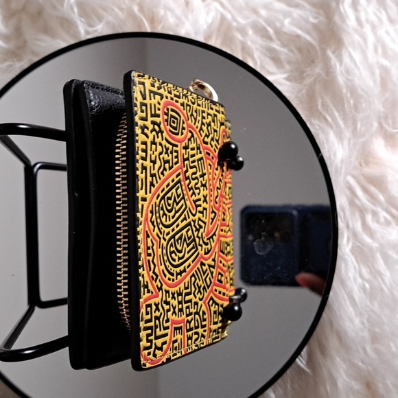 Coach NWTs Disney Mickey Maze Keith Haring Leather Snap Wallet Yellow Red - Picture 5 of 12